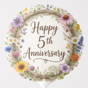 5th Anniversary Balloon, Five Years Floral Balloon
