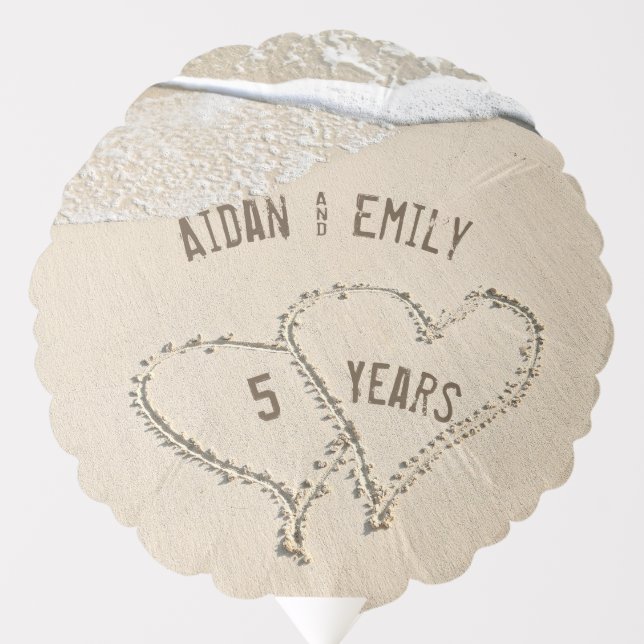 5th Anniversary Beach Hearts Balloon (Front)