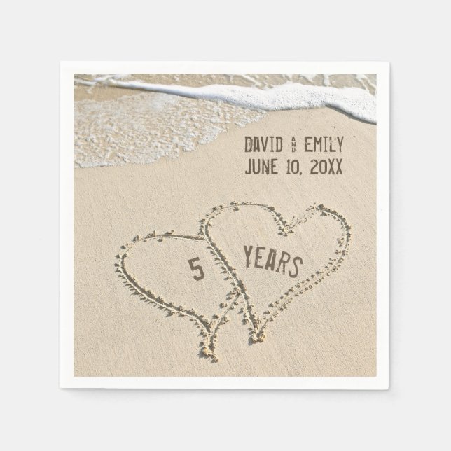 5th Anniversary Beach Hearts Napkins (Front)