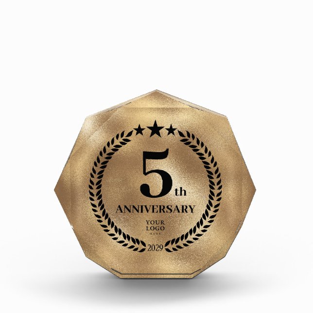 5th Anniversary Business Logo Gold Acrylic Award (Front)