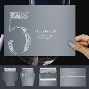 5th Anniversary Diamond Number Five Silver Gray Envelope