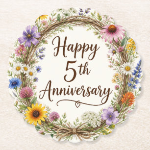 5th Anniversary Floral Paper Coaster