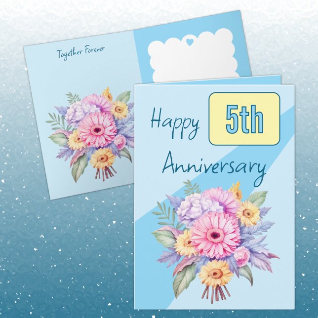 5th Anniversary gerbera flowers blue Card (Creator Uploaded)