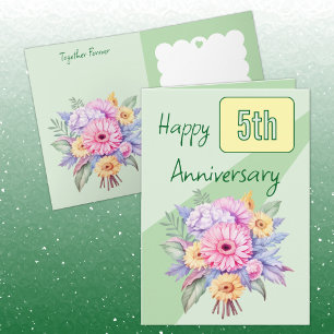 5th Anniversary gerbera flowers green Card
