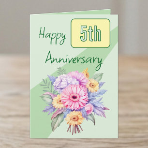 5th Anniversary gerbera flowers green Card
