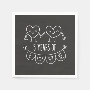 5th Anniversary Gift Chalk Hearts Napkins