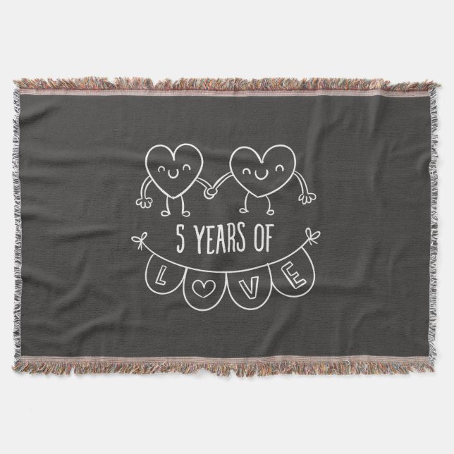 5th Anniversary Gift Chalk Hearts Throw Blanket (Front)