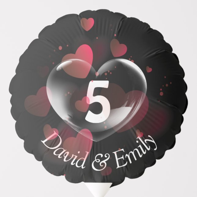 5th Anniversary Heart Bubble With Red Hearts  Balloon (Front)