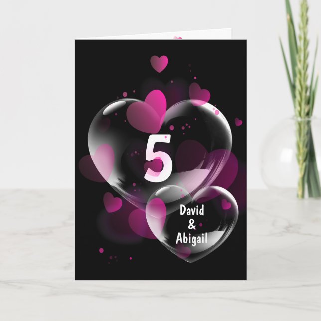 5th Anniversary Heart Bubbles on Black  Card (Front)