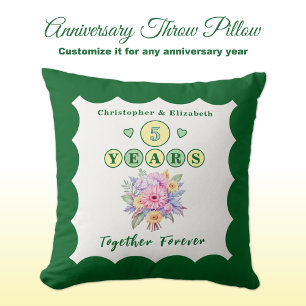 5th anniversary names gerbera flowers green throw pillow