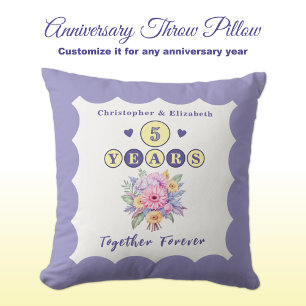 5th anniversary names gerbera flowers purple throw pillow