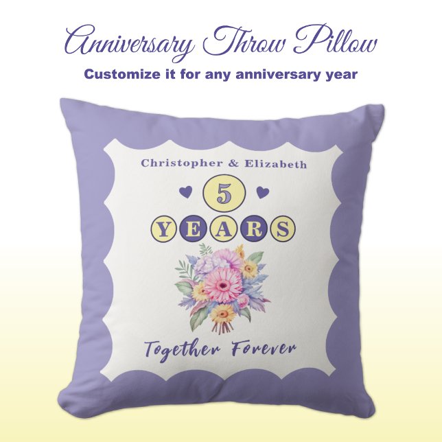 5th anniversary names gerbera flowers purple throw pillow (Creator Uploaded)