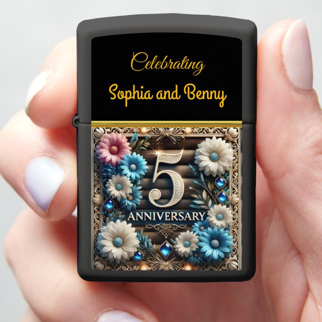 5th Anniversary of Elegant Flowers & Gems Zippo Lighter (In Hand)