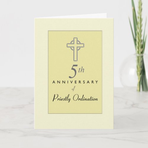 5th Anniversary of Priest with Embossed Cross Re Card
