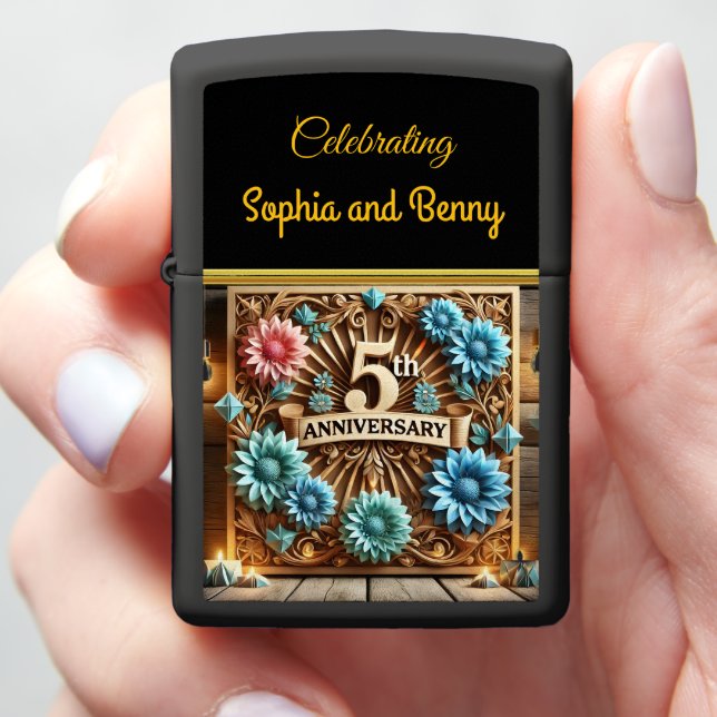 5th Anniversary Of Vibrant Floral Art Zippo Lighter (In Hand)