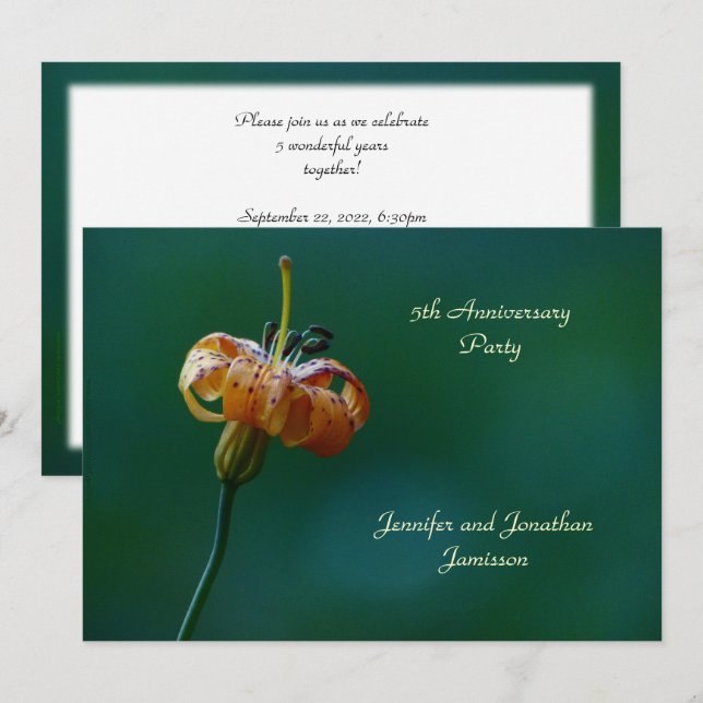 5th Anniversary Party Invitation Yellow Lily (Front/Back)