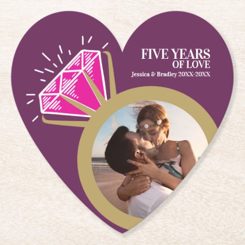 5th anniversary party pink tourmaline ring photo paper coaster