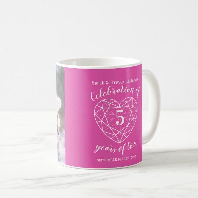5th anniversary pink tourmaline heart custom photo coffee mug (Front Right)