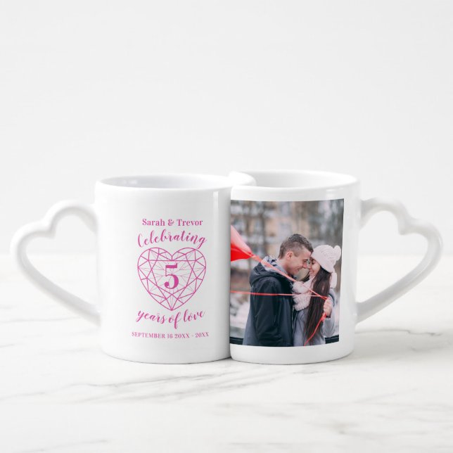 5th anniversary pink tourmaline heart photos coffee mug set (Front Nesting)