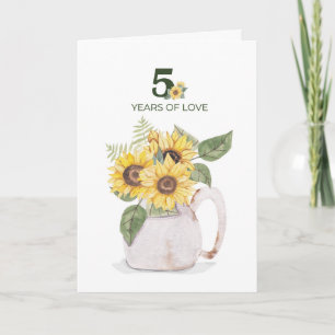 5th Anniversary Sunflowers Five Years of Love Card