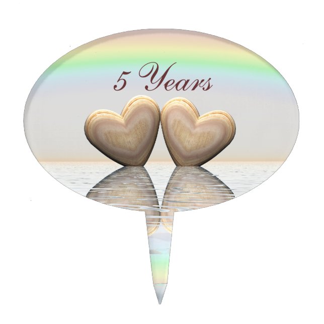 5th Anniversary Wooden Hearts Cake Topper (Front)