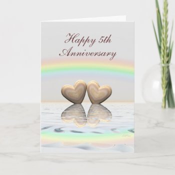 5th Anniversary Wooden Hearts Card by Peerdrops at Zazzle