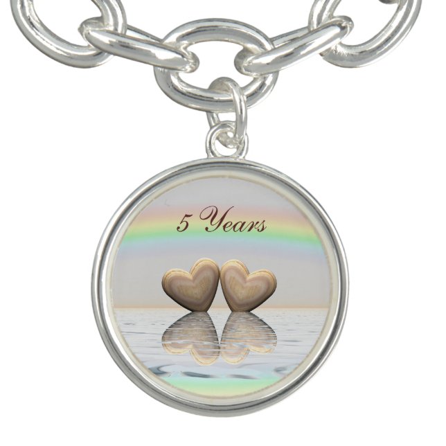 5th Anniversary Wooden Hearts Charm Bracelet (Design)