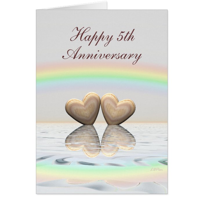 5th Anniversary Wooden Hearts Greeting Card