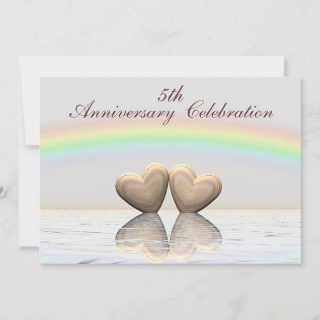 5th Anniversary Wooden Hearts Invitation (Front)