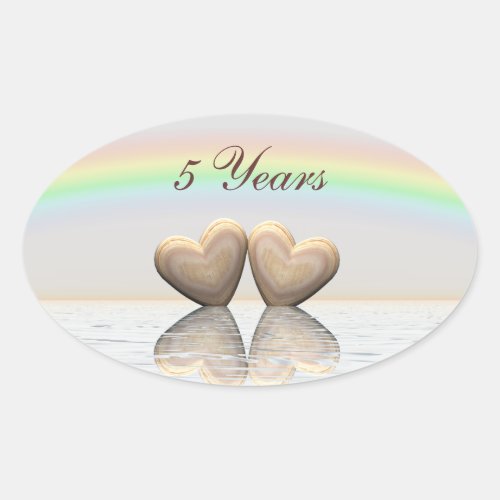 5th Anniversary Wooden Hearts Oval Sticker