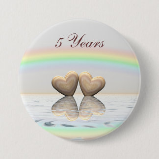 5th Anniversary Wooden Hearts Pinback Button