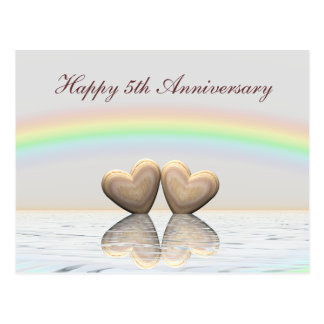5th Anniversary Wooden Hearts Postcard