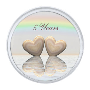 5th Anniversary Wooden Hearts Silver Finish Lapel Pin