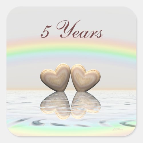 5th Anniversary Wooden Hearts Square Sticker