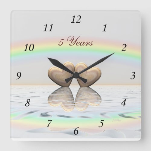 5th Anniversary Wooden Hearts Square Wall Clock