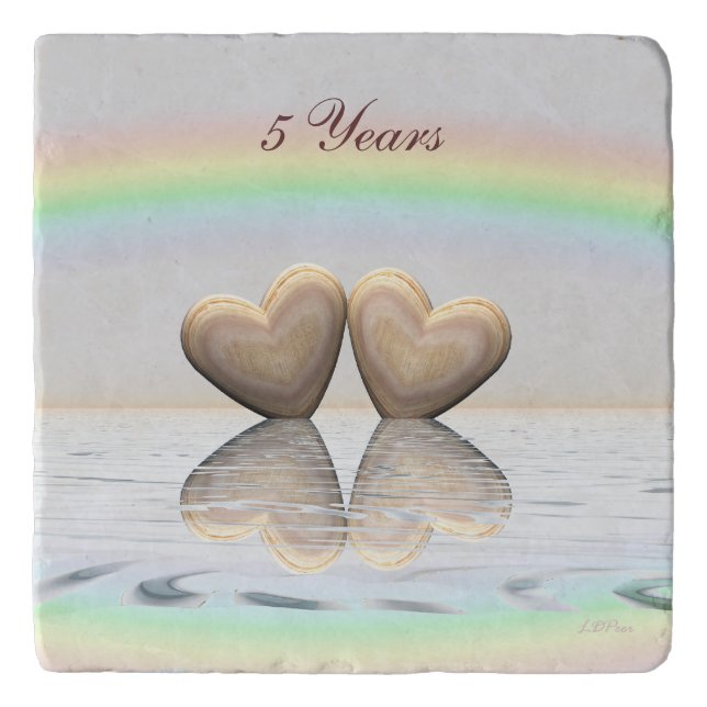 5th Anniversary Wooden Hearts Trivet (Front)