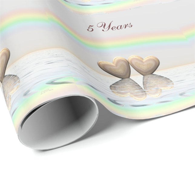 5th Anniversary Wooden Hearts Wrapping Paper (Roll Corner)
