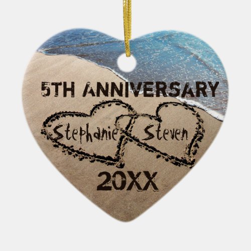5th Any Anniversary Two Hearts In Sand Ornament