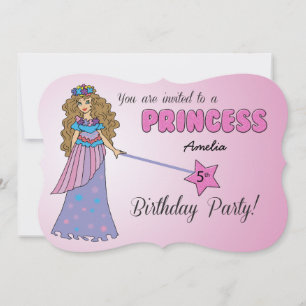 5th Bday Invitation Pink Princess w/ Sparkly Wand