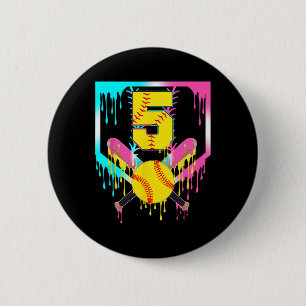 5th Bday Softll Home Plate Drip Ice Cream 5 Year O Button