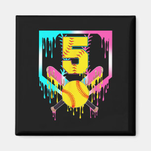 5th Bday Softll Home Plate Drip Ice Cream 5 Year O Magnet
