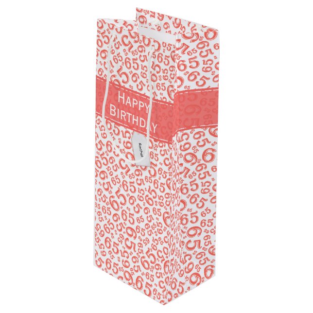 5th Biirthday Random Number Pattern Coral/White Wine Gift Bag (Front Angled)