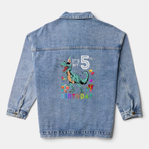 5th Birthday 5 Year Old Boy Dino Rex Dinosaur  Denim Jacket