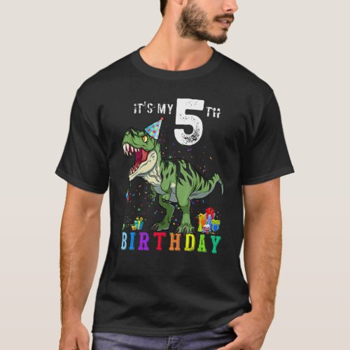 5th Birthday  5 Year Old  Boy Dino Rex Dinosaur T_Shirt