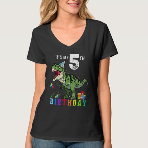 5th Birthday  5 Year Old  Boy Dino Rex Dinosaur T_Shirt