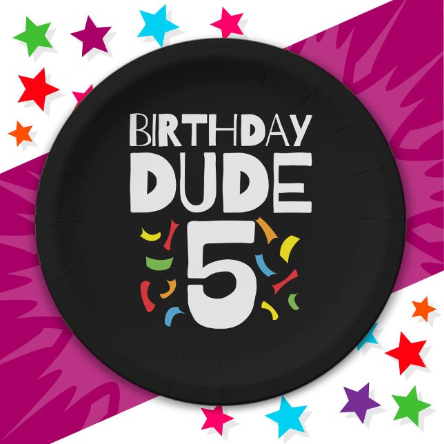 5th Birthday 5 Year Old Boy Party Birthday Dude 5 Paper Plates (Creator Uploaded)
