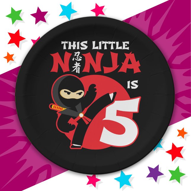 5th Birthday 5 Year Old Kids Party Little Ninja 5 Paper Plates (Creator Uploaded)