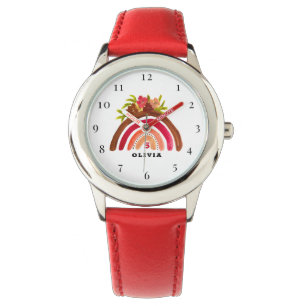 5th Birthday 5 Years old Girl Red Rainbow Boho Watch