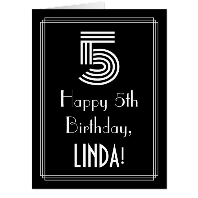 5th Birthday — Art Deco Inspired Look “5” + Name Card (Front)
