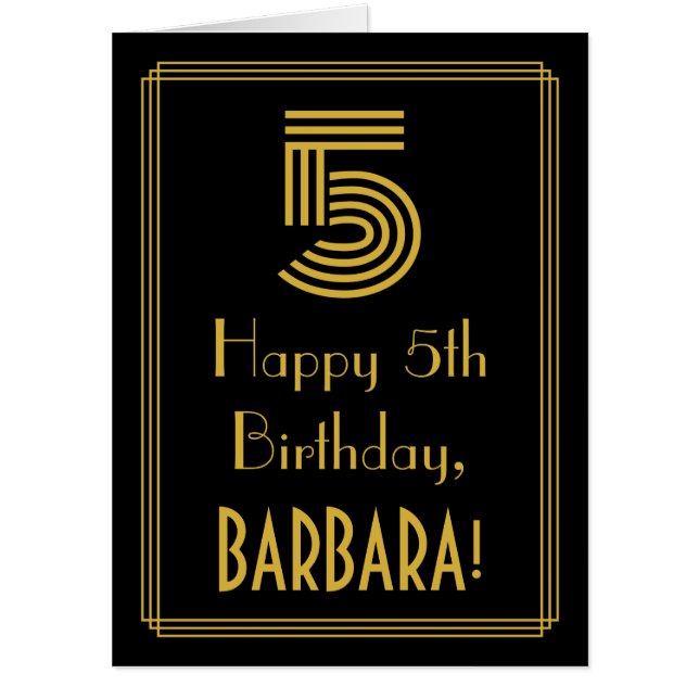 5th Birthday: Art Deco Inspired Look “5” + Name Card (Front)